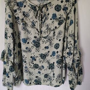 Floral Ruffle Women's Top - Blue and Black